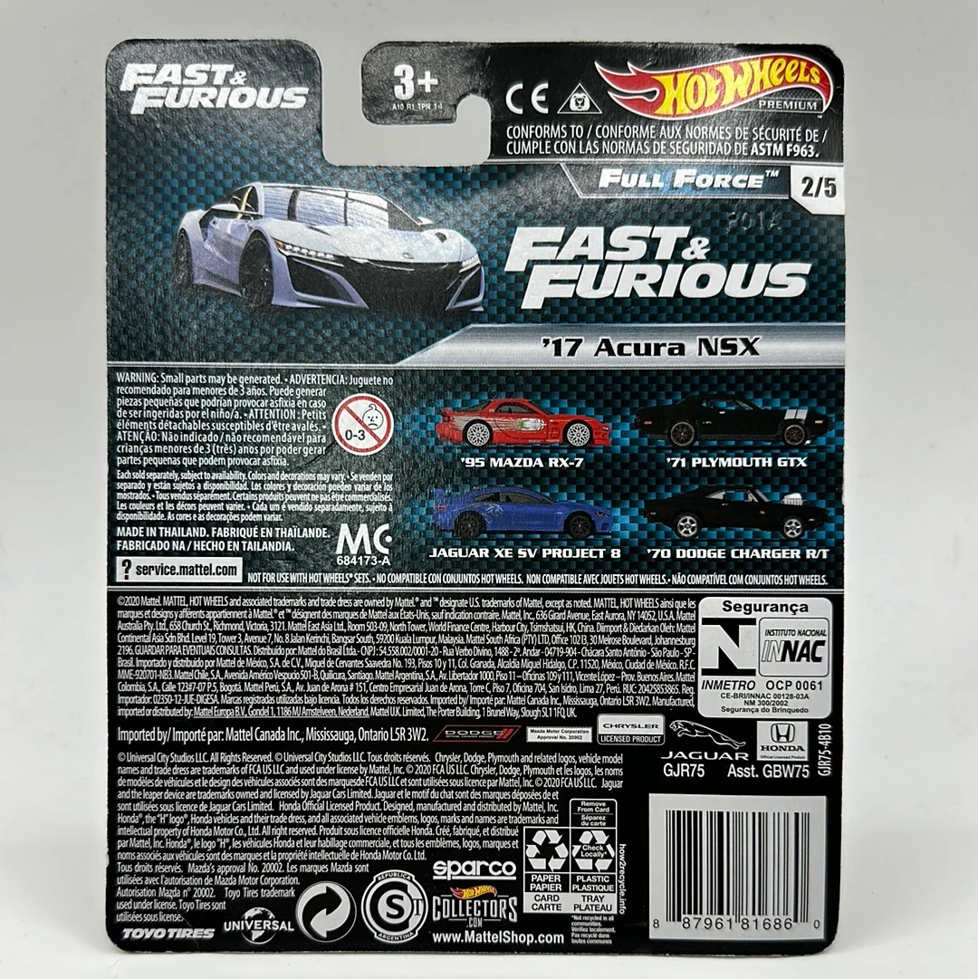 ‘17 Acura NSX Full Force 2/5 Fast & Furious Hotwheels Premium 1:64 - Image 2