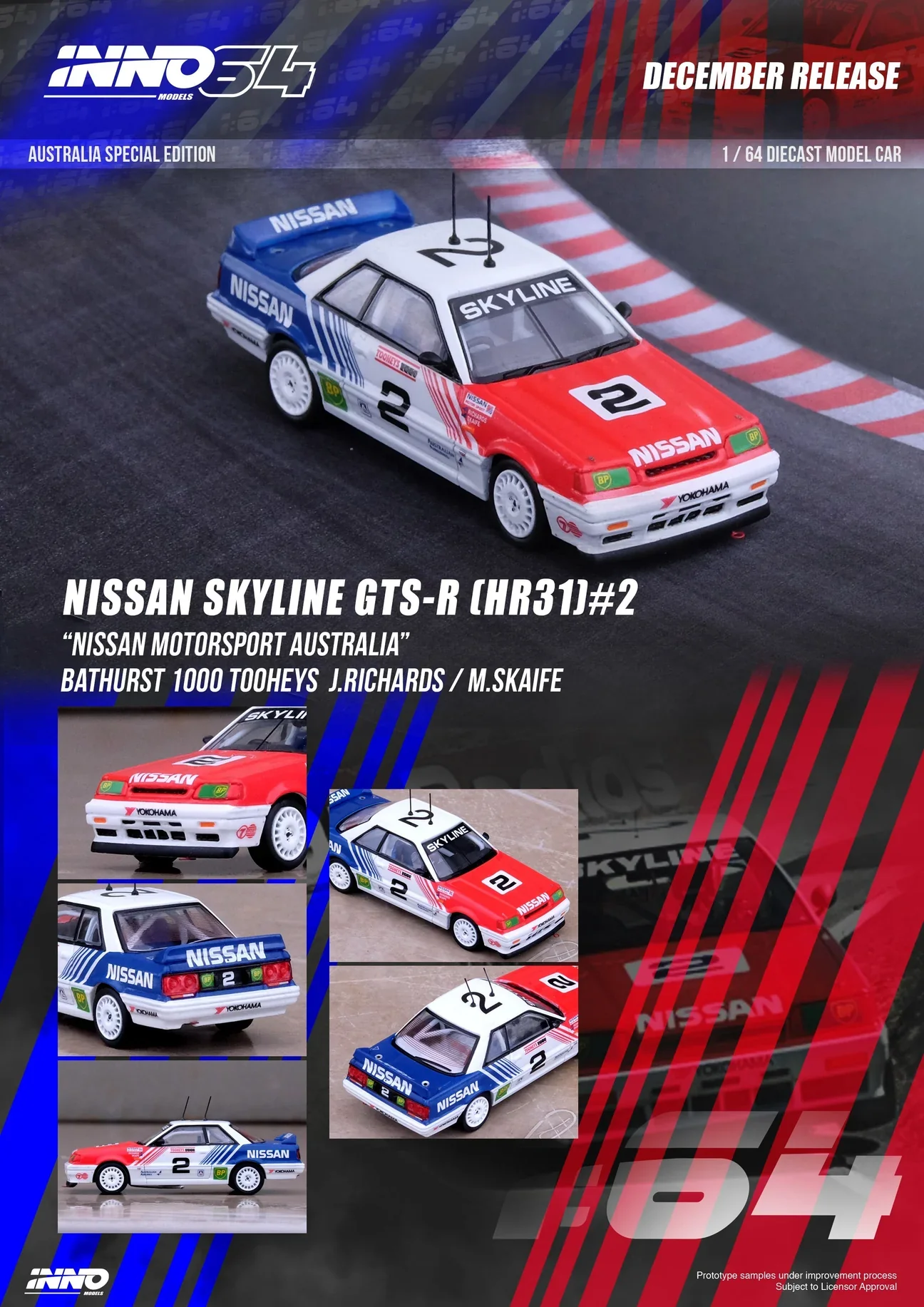 1989 BATHURST SKAIFE/RICHARDS NISSAN SKYLINE GTS-R (R31) INNO64 1:64 - Image 2