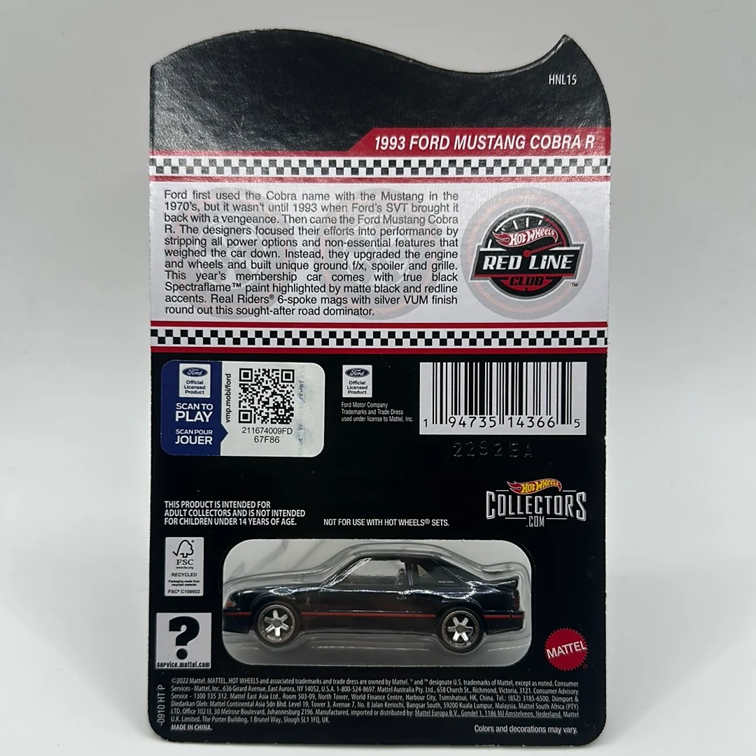 1993 Ford Mustang Cobra R Club Exclusive 2023 Club Car RLC Red Line Club Hotwheels 1:64 - Image 2