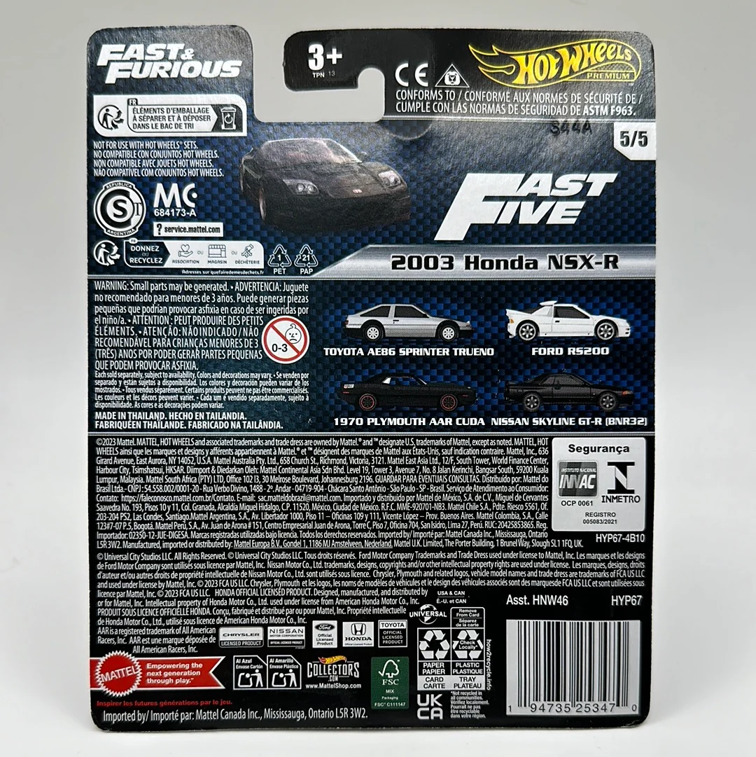 2003 Honda NSX-R 5/5 Fast & Furious Hotwheels Premium 1:64 - Image 2