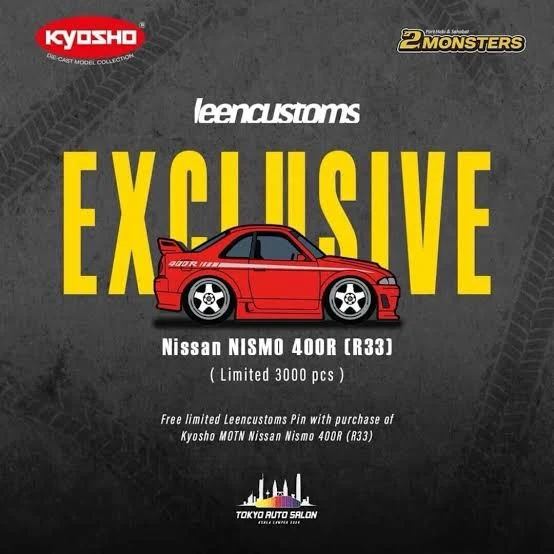 2024 TAS Tokyo Autosalon KL Kyosho Nissan Nismo 400R (R33) Red Exclusive (Light Feature) + Exclusive Pin - Image 2
