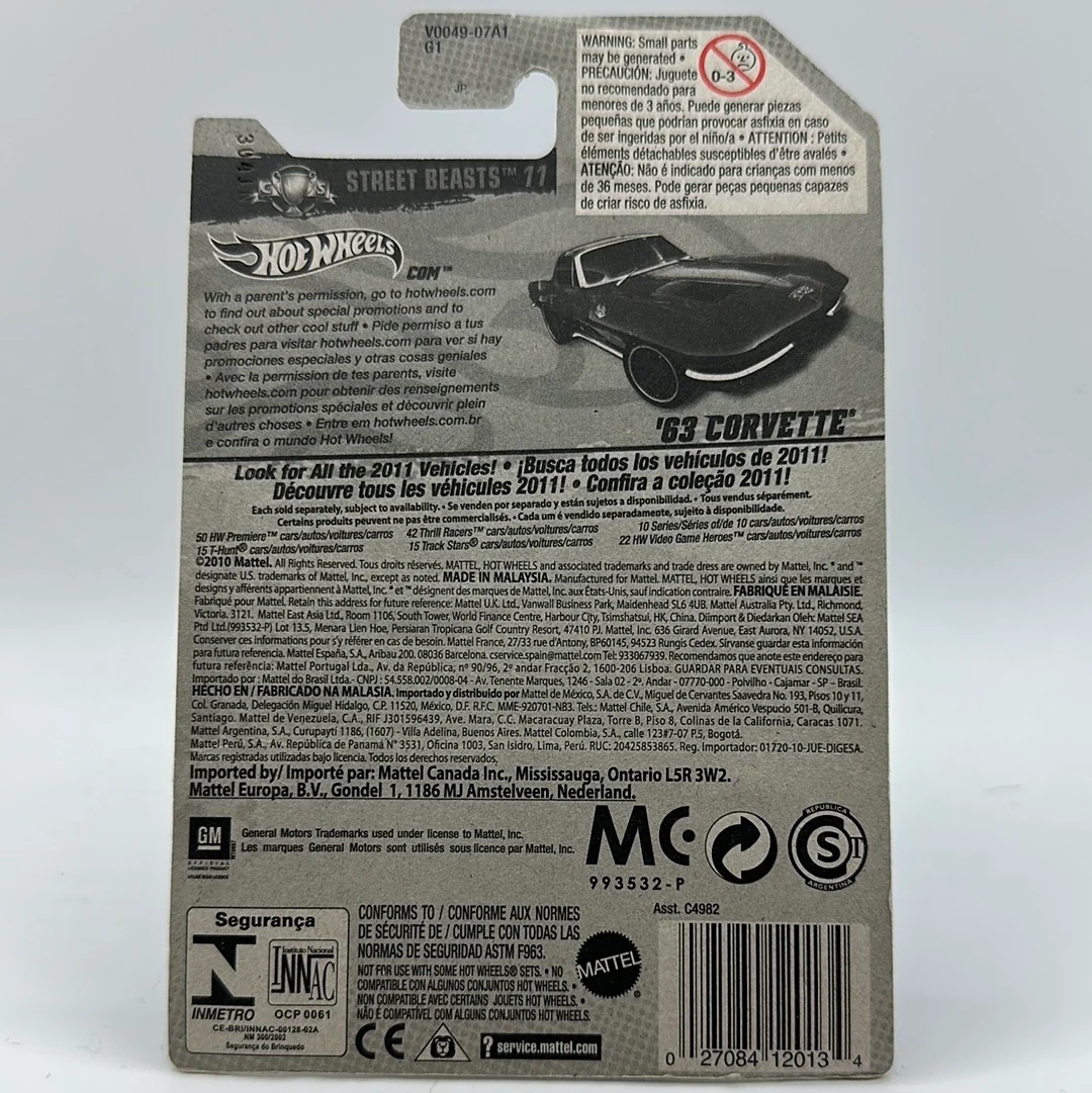 ‘63 Corvette - Street Beasts 11 7/10 Hotwheels Mainline 87/244 - Image 2