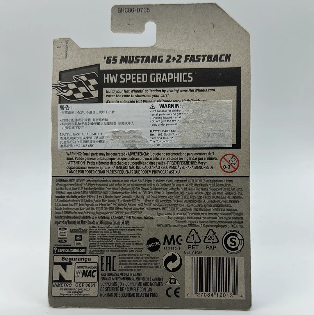 ‘65 Mustang 2+2 Fastback - HW Speed Graphics 4/10 Hotwheels Mainline 116/250 *Damaged card* - Image 2