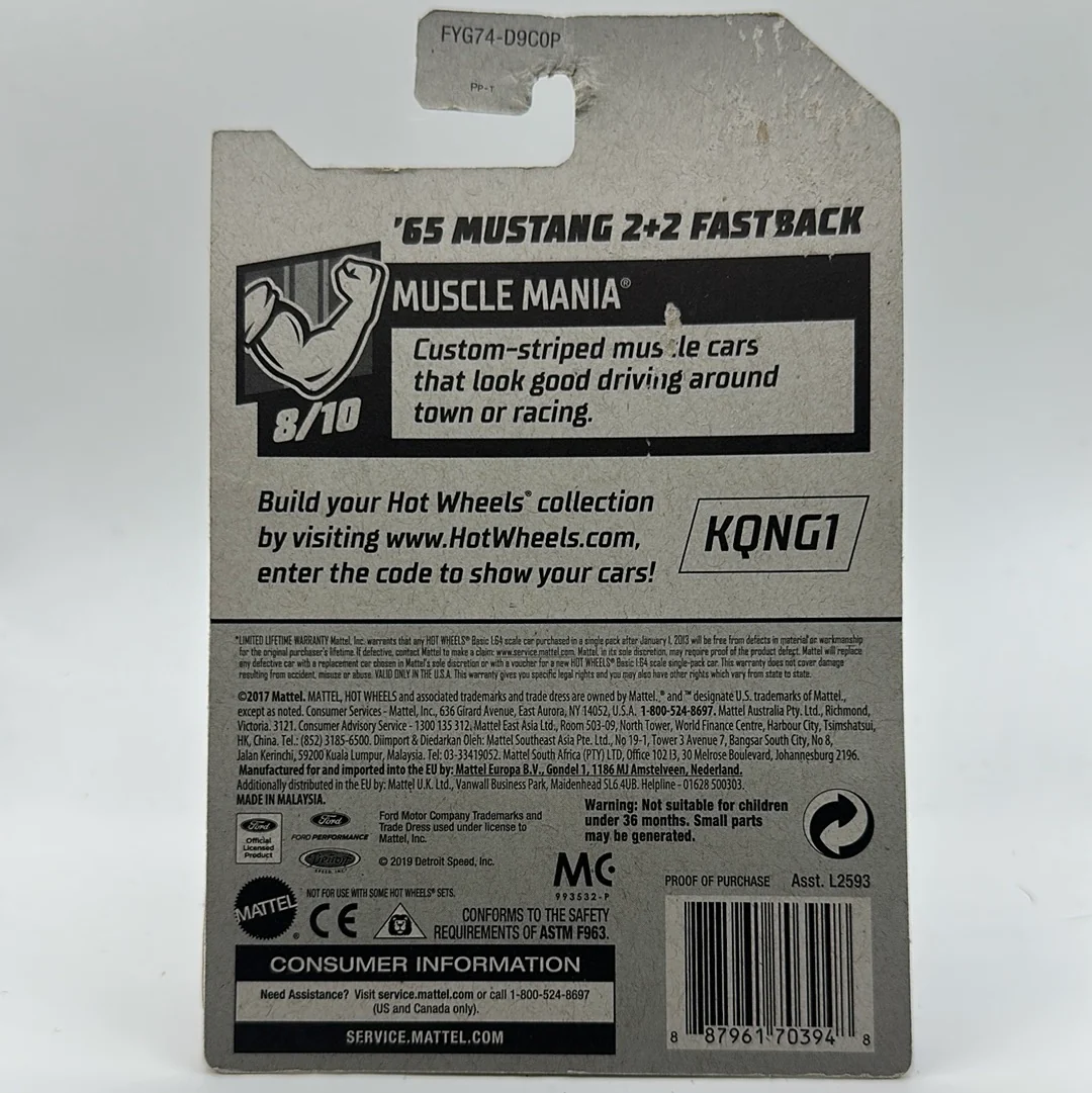 ‘65 Mustang 2+2 Fastback - Muscle Mania 8/10 Hotwheels Mainline 72/250 *Damaged Card* - Image 2