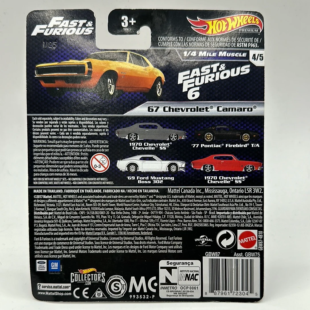 ‘67 Chevrolet Camaro 1/4 Mile Muscle 4/5 Fast & Furious Hotwheels Premium 1:64 - Image 2