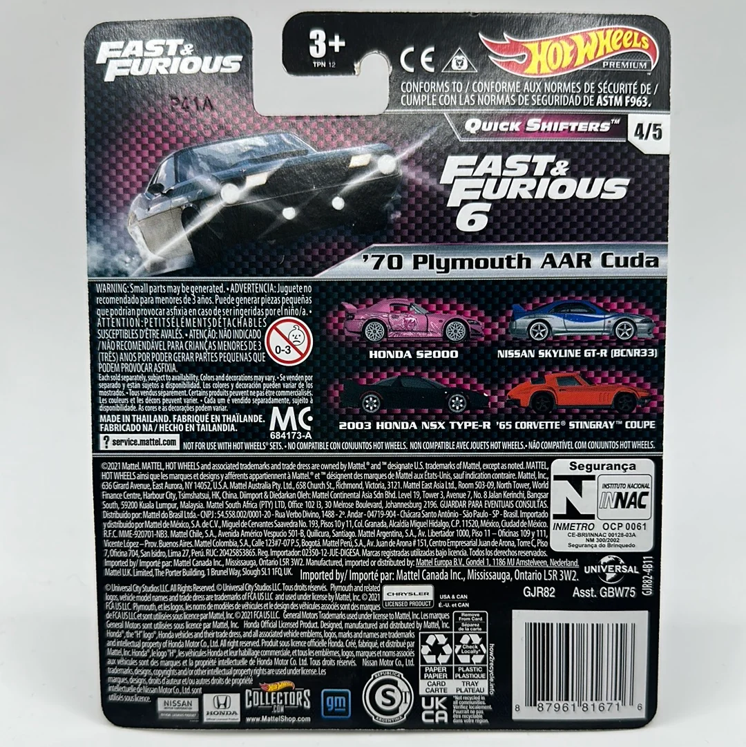 ‘70 Plymouth AAR Cuda Quick Shifters 4/5 (Fast & Furious) Hotwheels Premium 1:64 - Image 2
