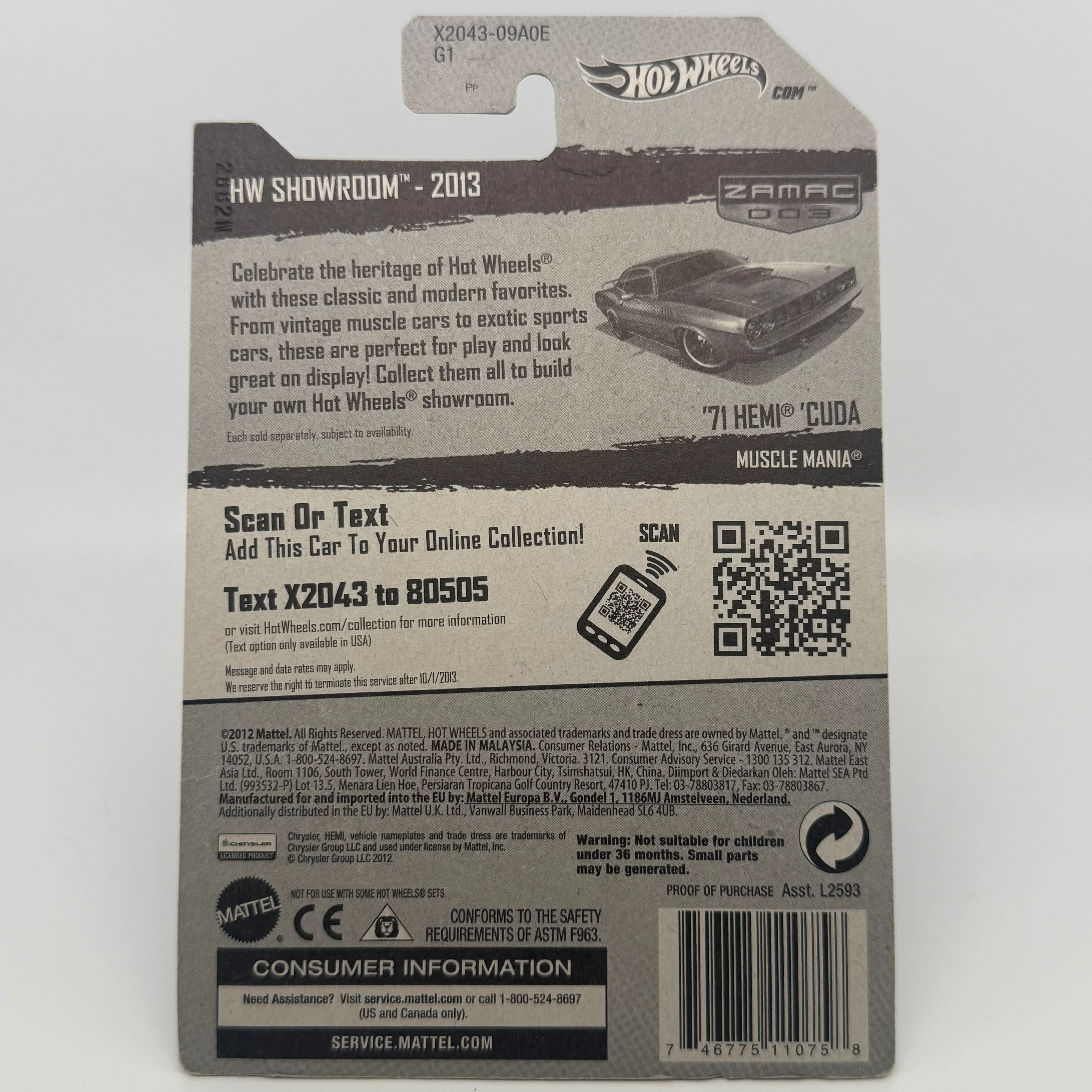 ‘71 Hemi Cuda ZAMAC 003 - HW Showroom 234/250 Hotwheels Mainline - Image 2