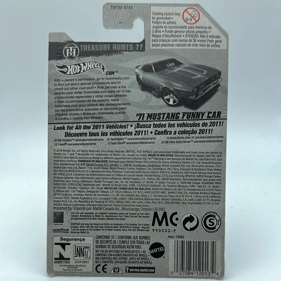 ‘71 Mustang Funny Car *Treasure Hunt* 10/15 2011 Hotwheels Mainline 60/244 - Image 2