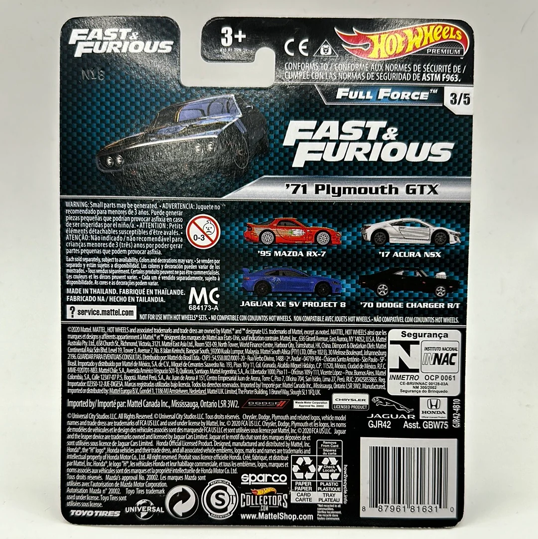 ‘71 Plymouth GTX Full Force 3/5 Fast & Furious Hotwheels Premium 1:64 - Image 2