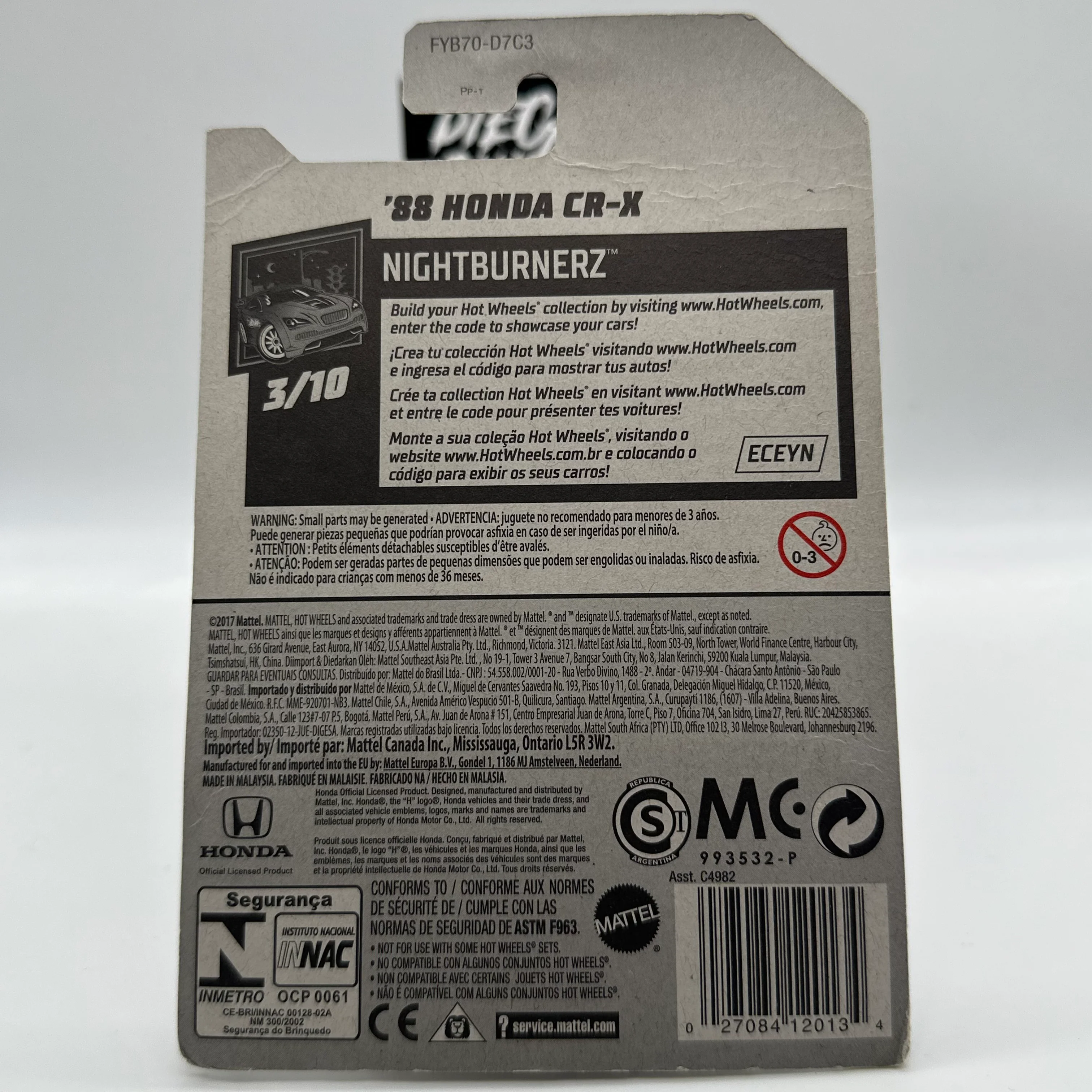 88’ Honda CR-X NightBurnerz 3/10 Hotwheels Mainline 49/250 - Image 2