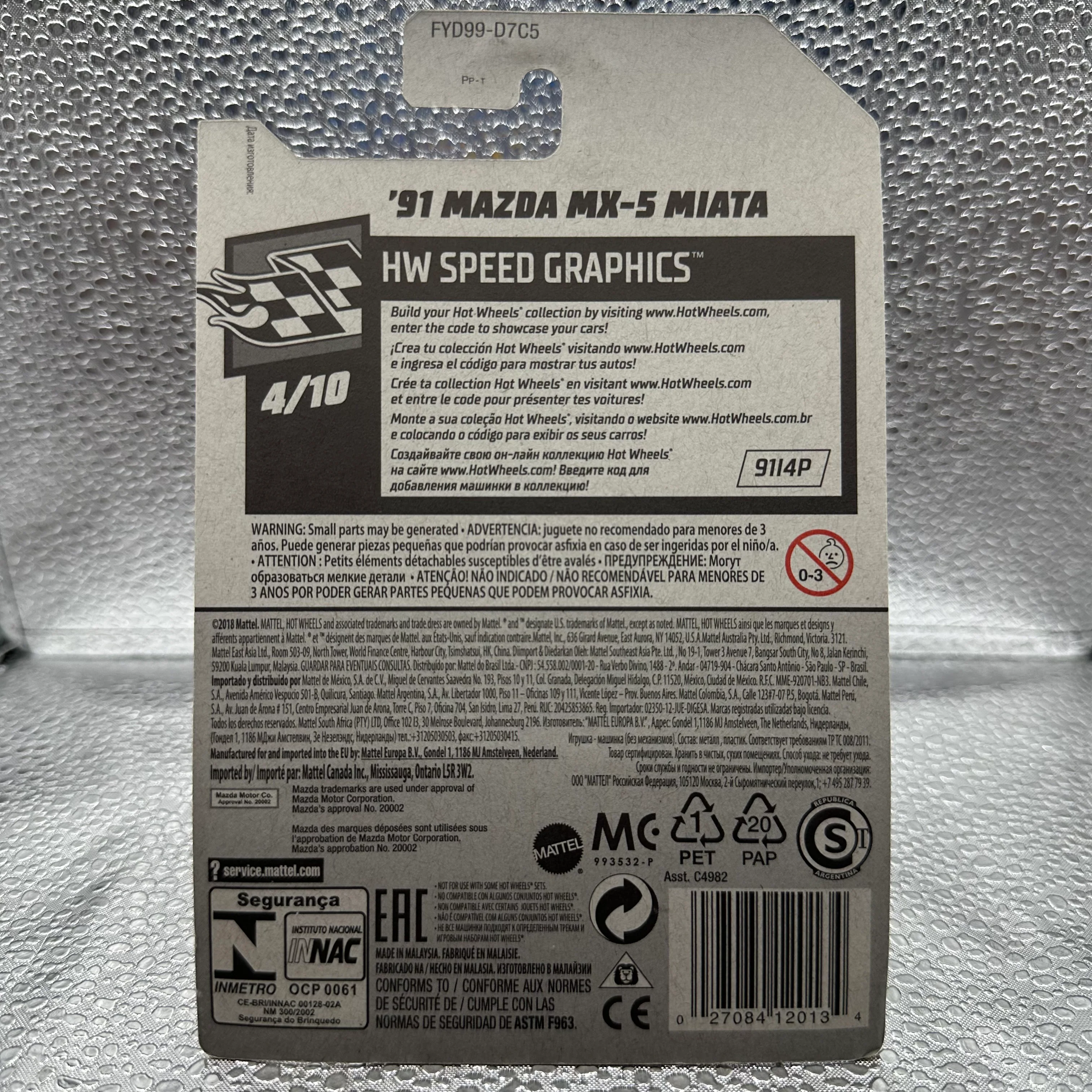 ‘91 Mazda MX-5 Miata Hw Speed Graphics 4/10 Hotwheels Mainline 184/250 - Image 2
