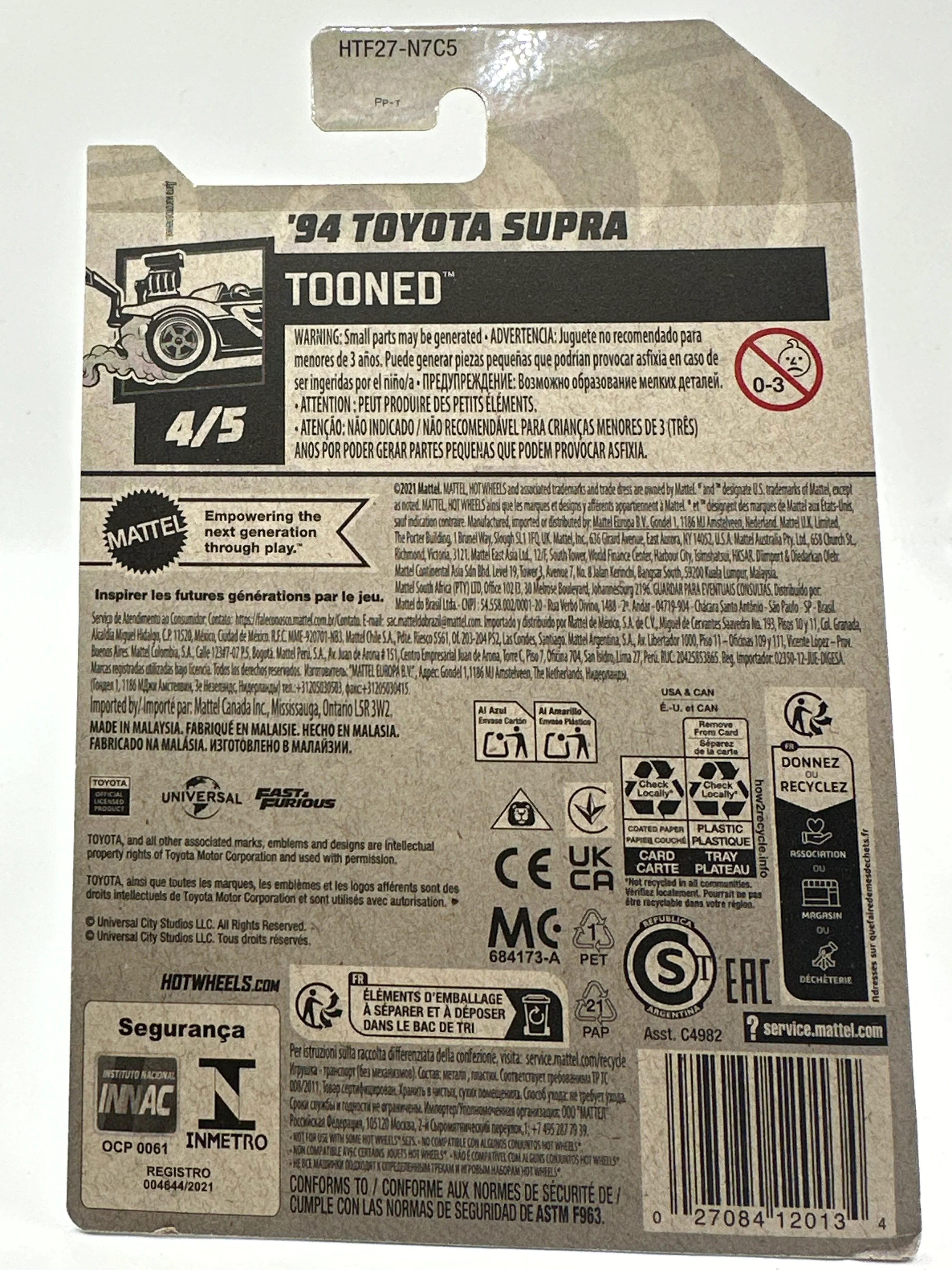 94 Toyota Supra Tooned 4/5 Hotwheels Mainline 224/250 - Image 2