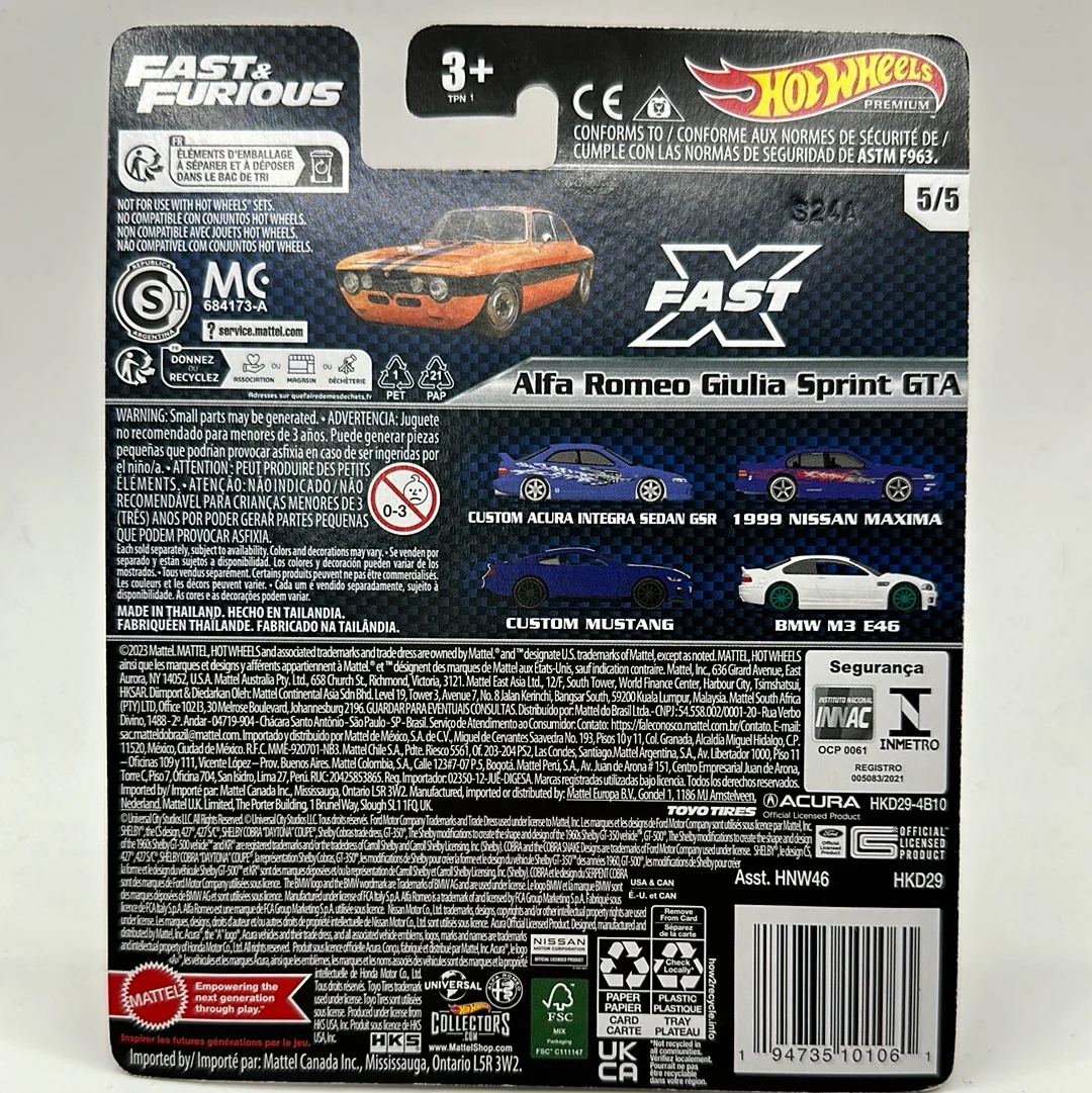 Alfa Romeo Giulia Sprint GTA Fast X 5/5 Hotwheels Premium 1:64 - Image 2