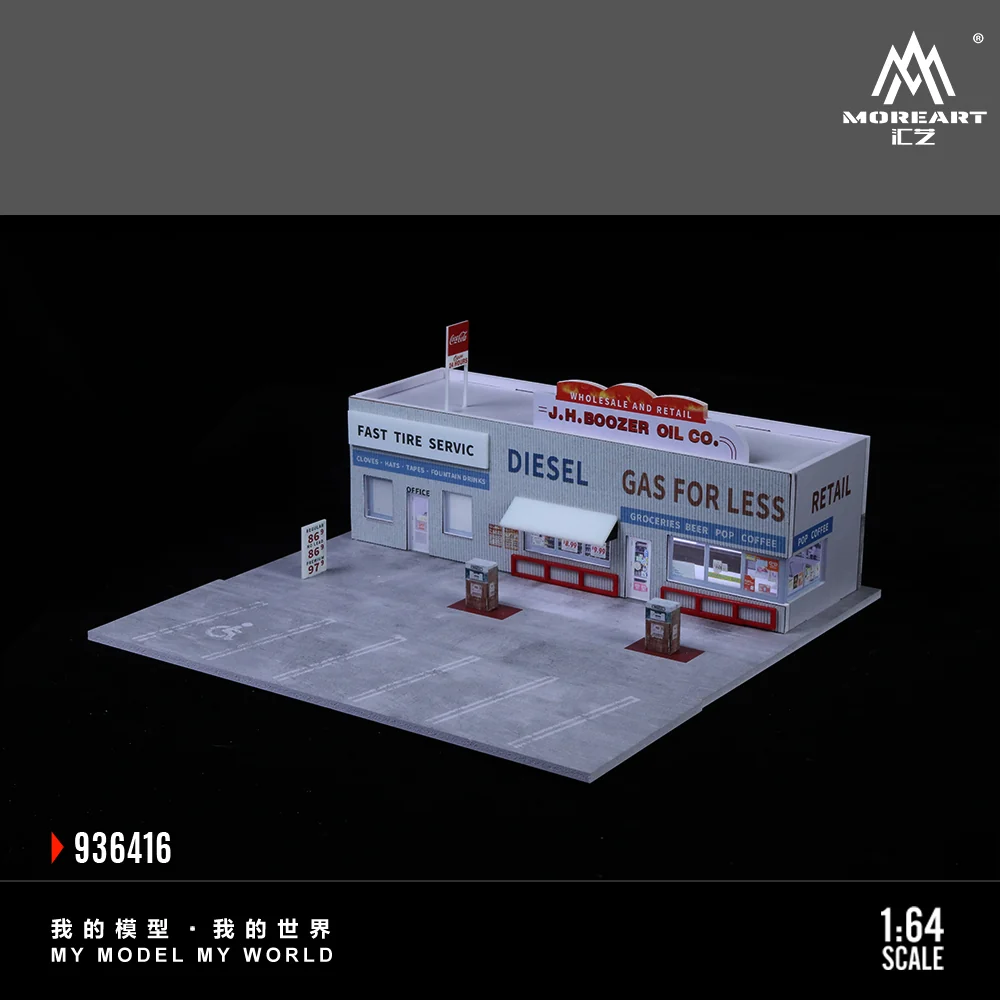 American Gas Station w/LED Lights Morearts 1:64 - Image 2