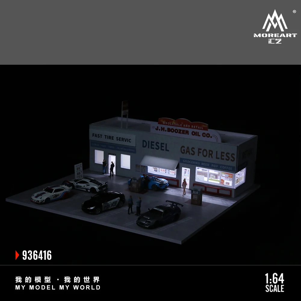 American Gas Station w/LED Lights Morearts 1:64 - Image 5
