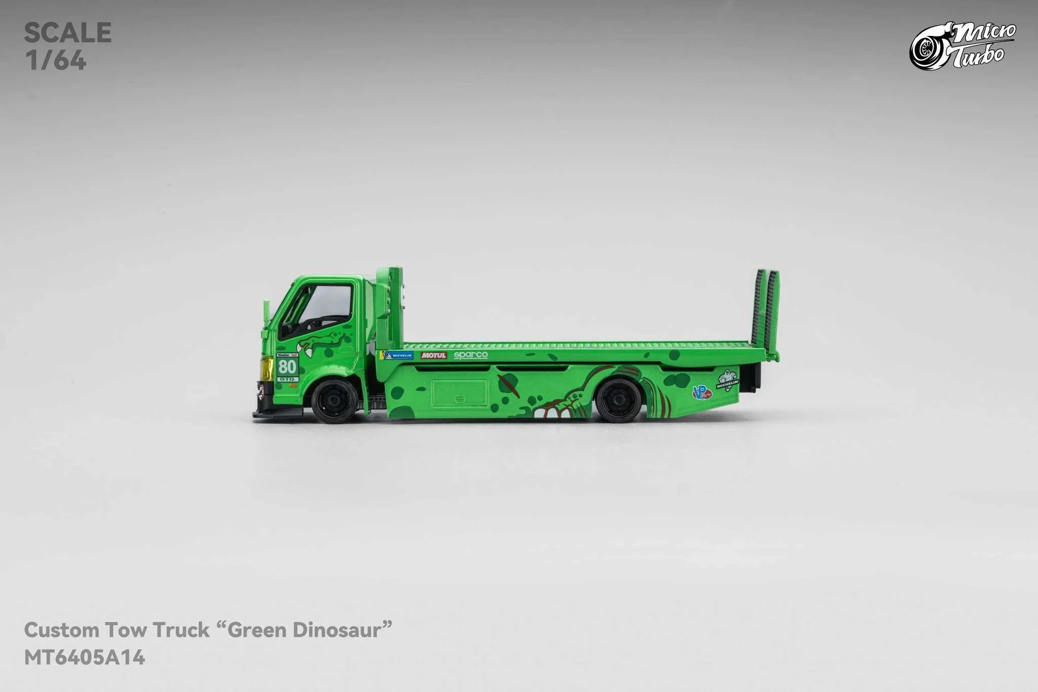 Custom Flat Bed Tow Truck REXY Dino Green - Mega Gear 1:64 Scale - Image 10