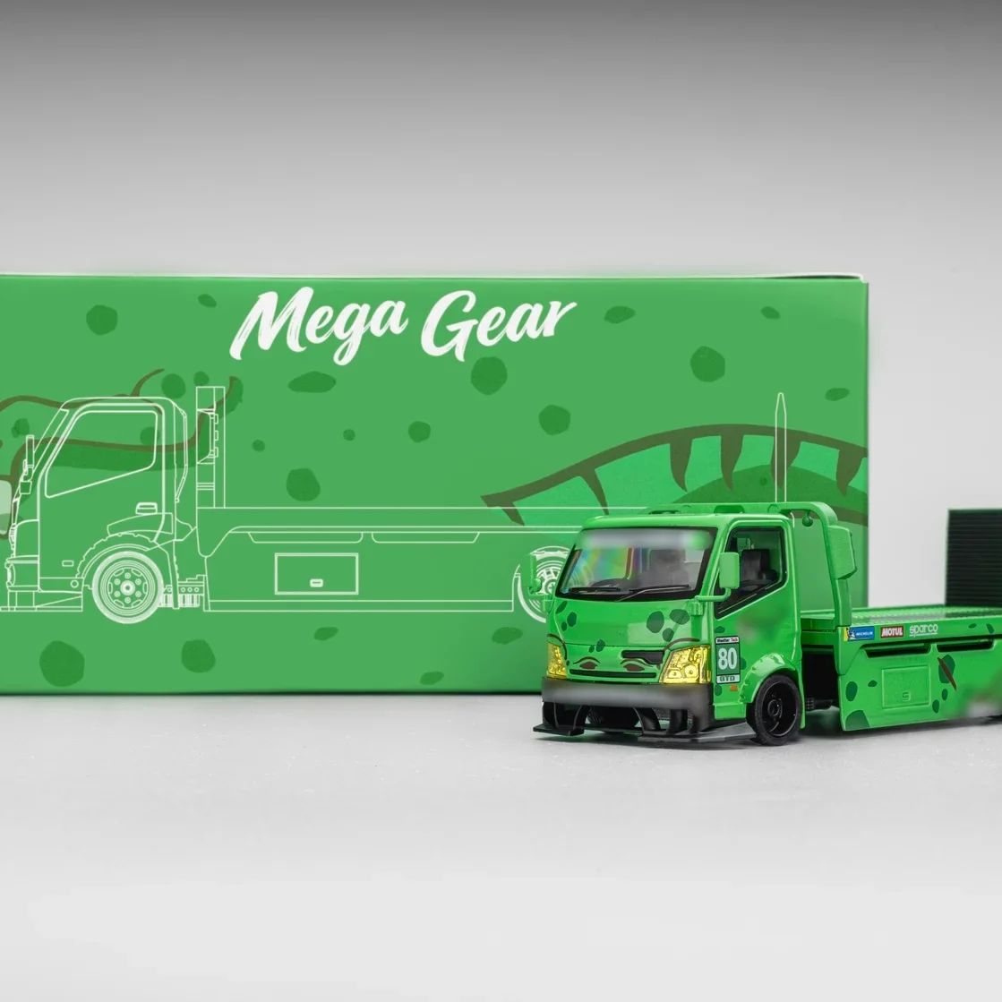 Custom Flat Bed Tow Truck REXY Dino Green - Mega Gear 1:64 Scale - Image 3