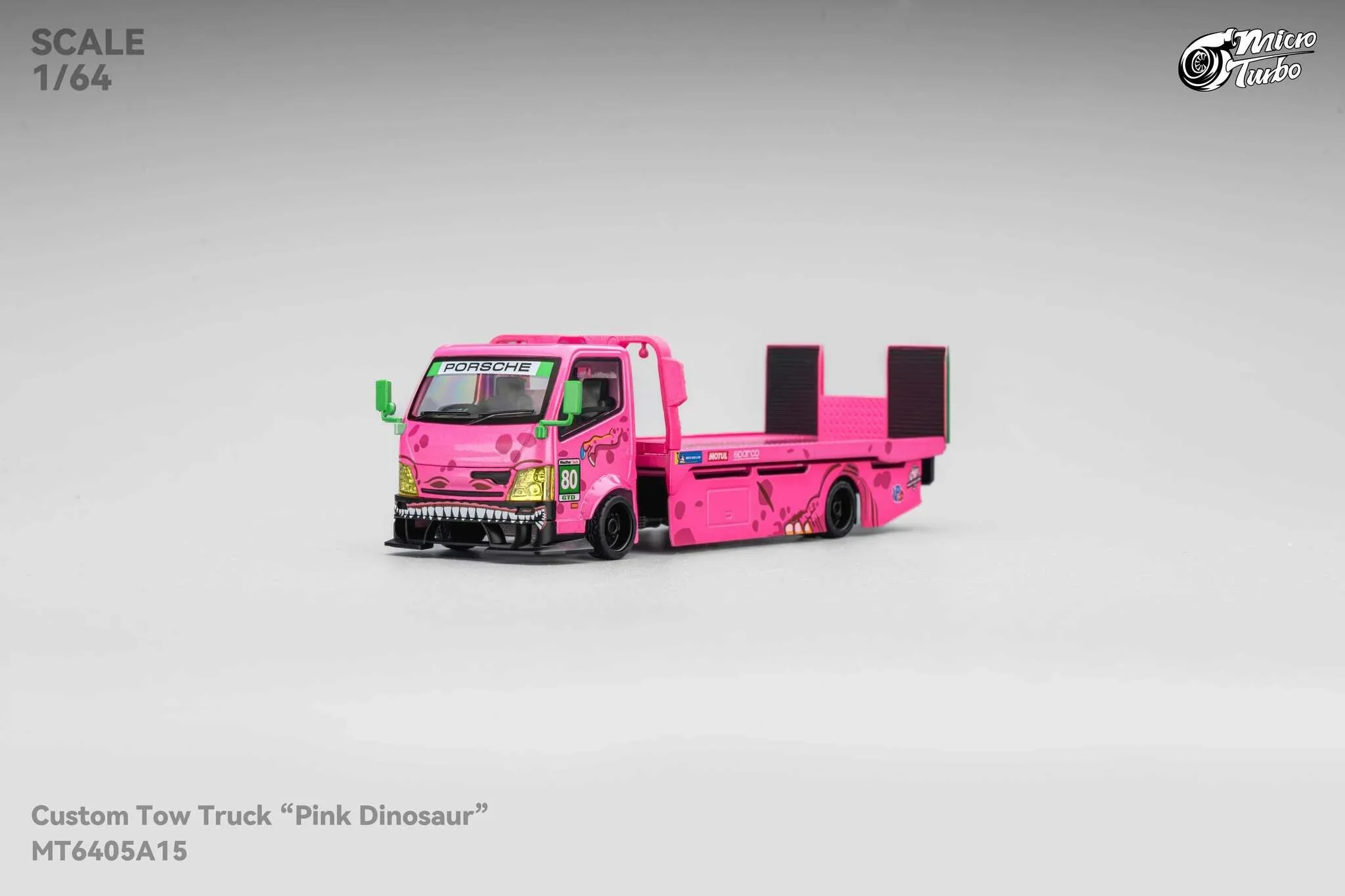 Custom Flat Bed Tow Truck Dino Pink - Mega Gear 1:64 - Image 3