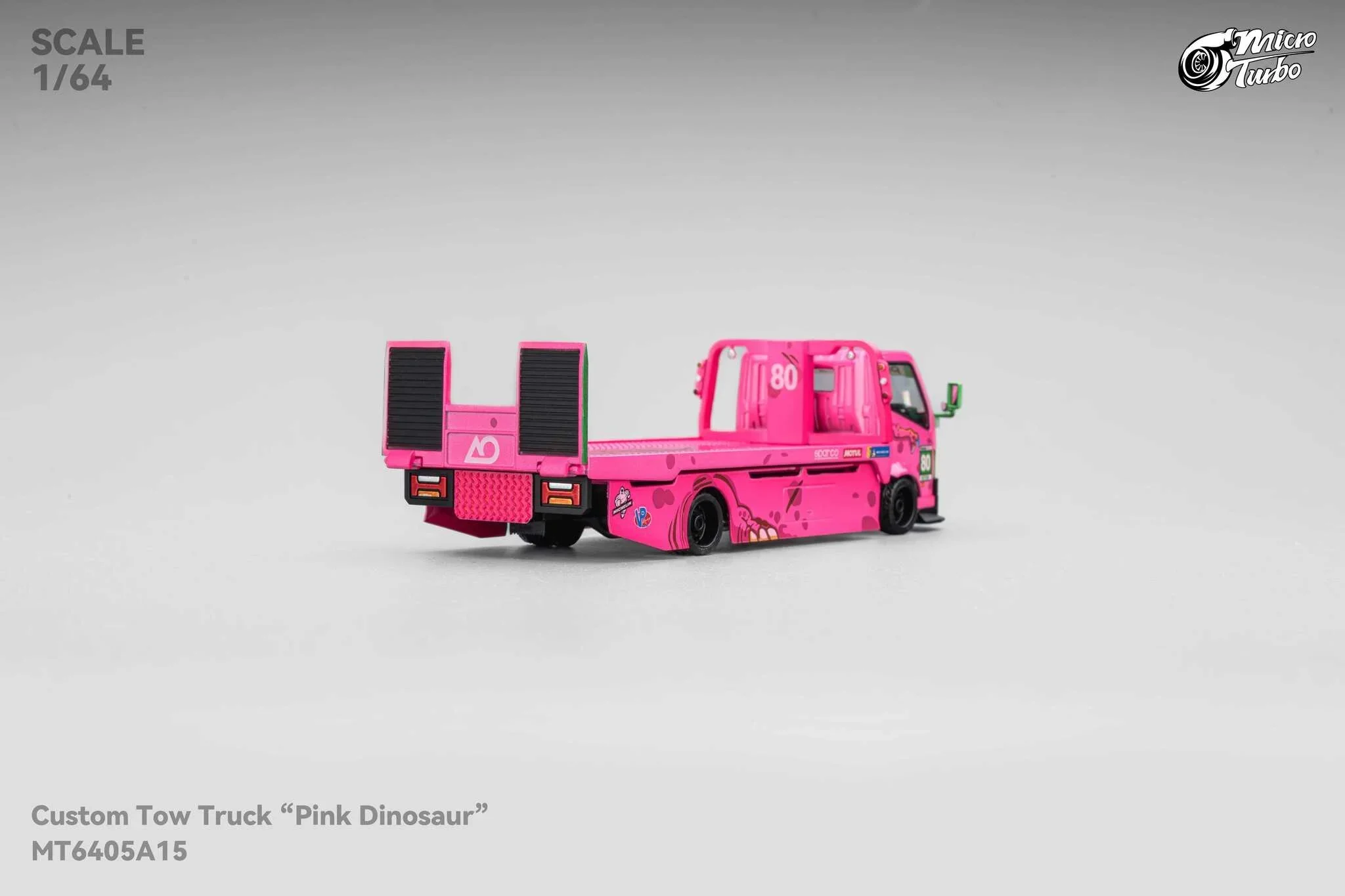 Custom Flat Bed Tow Truck Dino Pink - Mega Gear 1:64 - Image 4