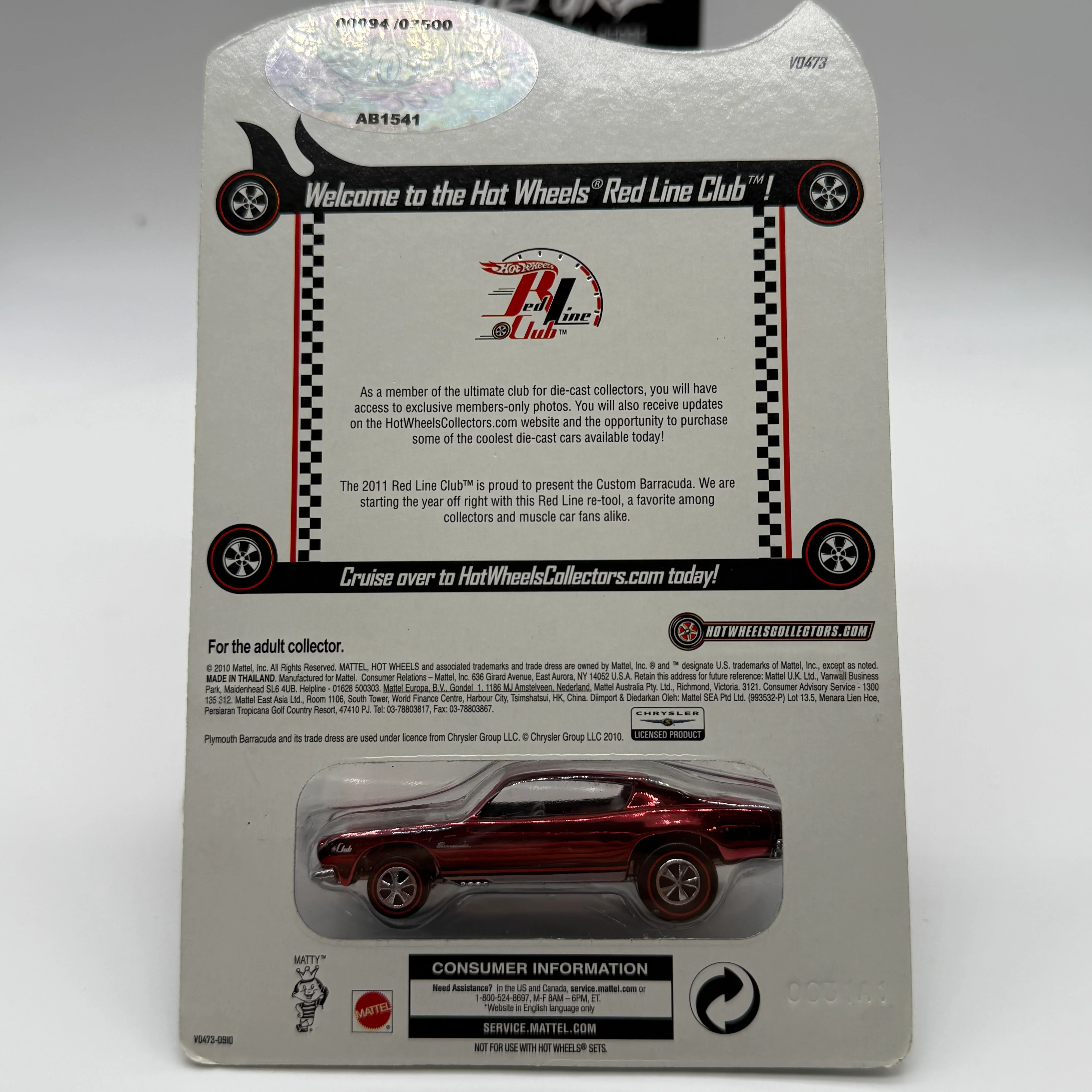 Custom Plymouth BARRACUDA #0094 / 3500 RLC Red Line Club Hotwheels - Image 2
