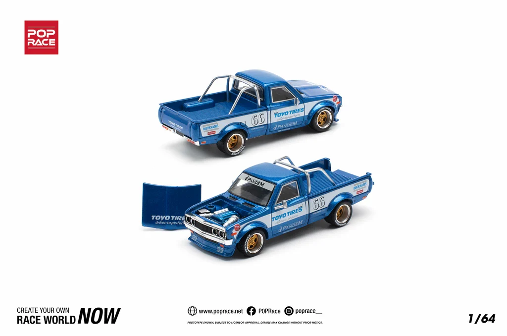 DATSUN 620 UTE PANDEM BLUE/WHITE TOYO TIRES - POP RACE 1:64 - Image 8