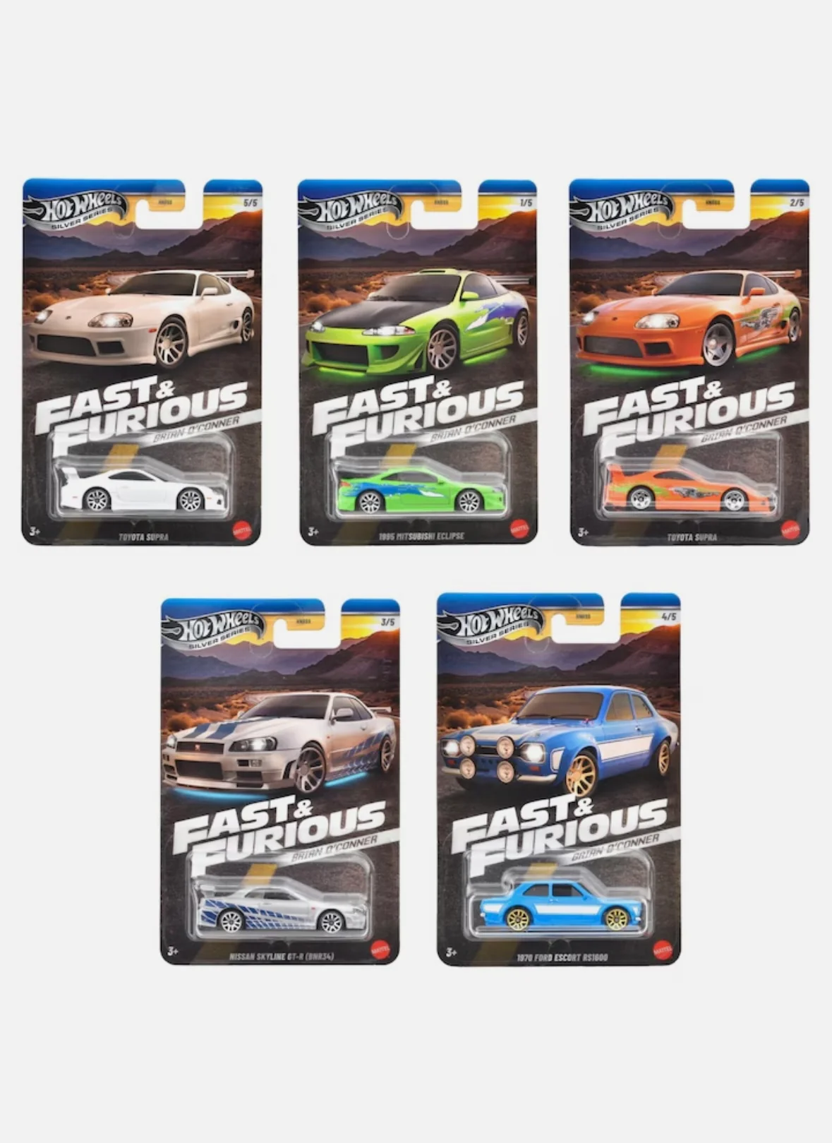 Fast & Furious Brian O’Conner set of 5 Mainline 1:64 scale - Import sticker at the back