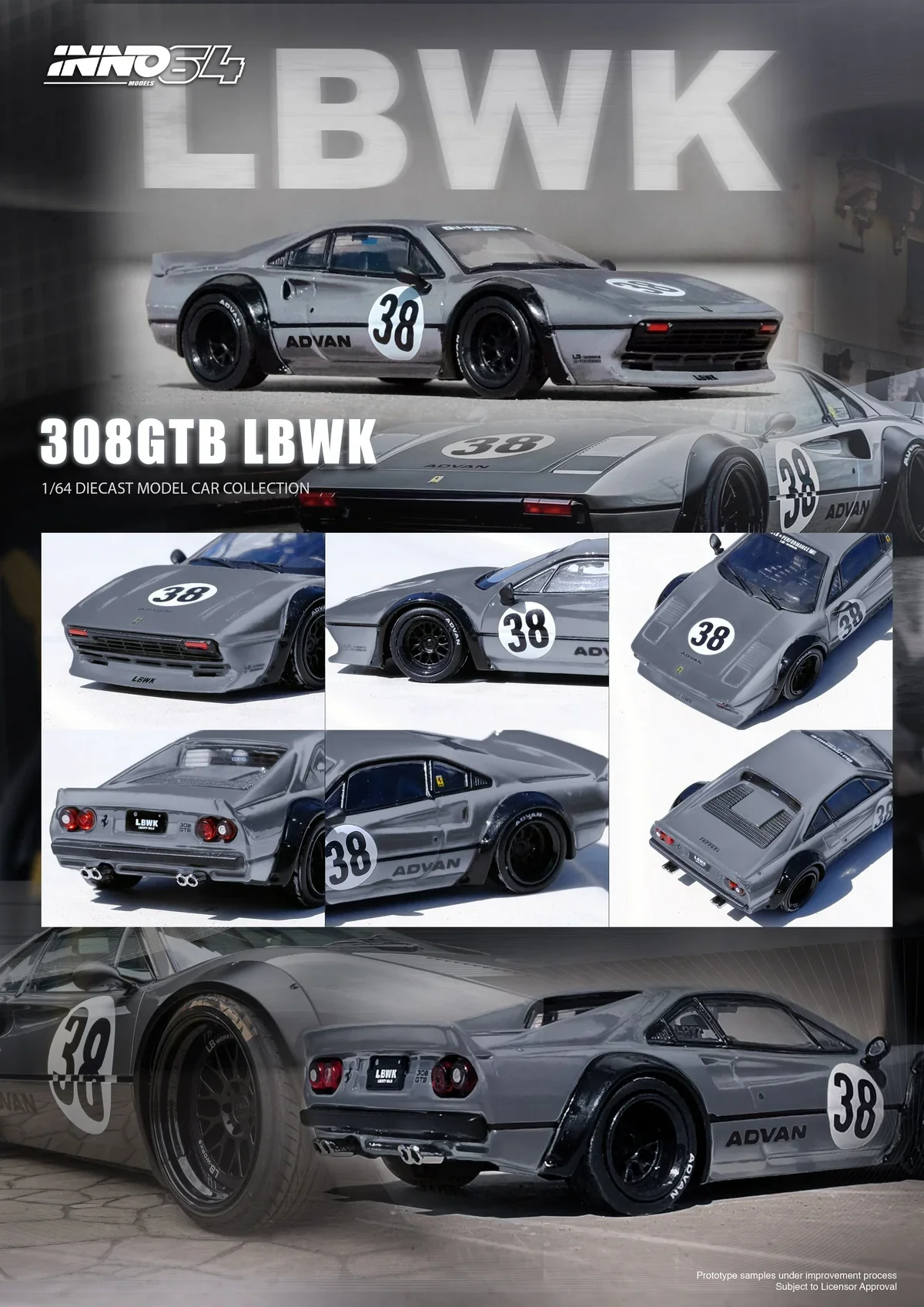 Ferrari 308 GTB Liberty Walk Grey Inno64 1:64 - Image 2
