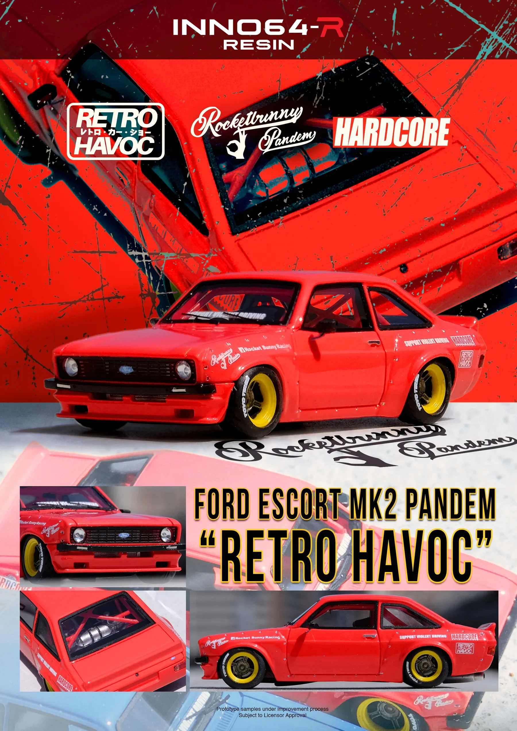 Ford Escort MK2 Pandem “EMOTION” Retro Havoc Red - Inno64