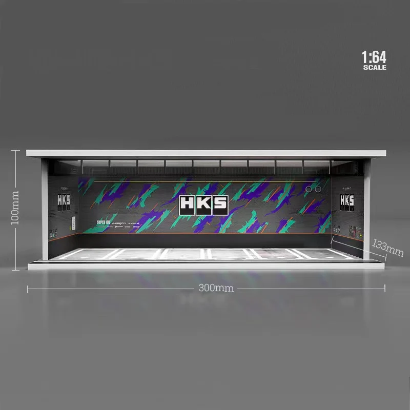 HKS Garage Diorama with LED Lights & Perspex Cover Morearts 1:64