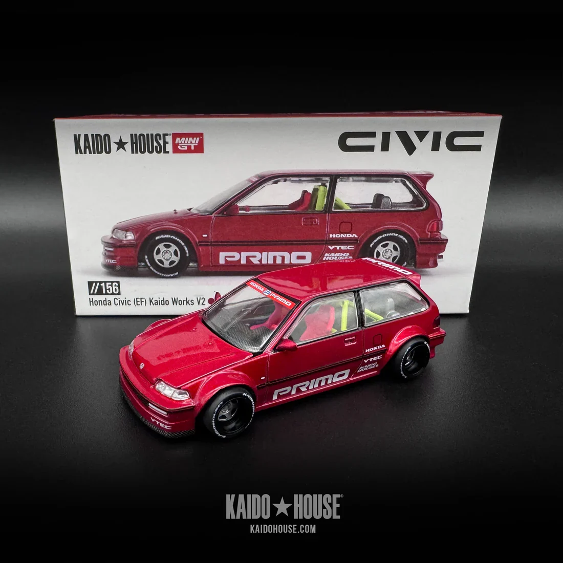 HONDA CIVIC (EF) KAIDO WORKS V2 (RED) KAIDOHOUSE X MINI GT KHMG156 1:64 Scale