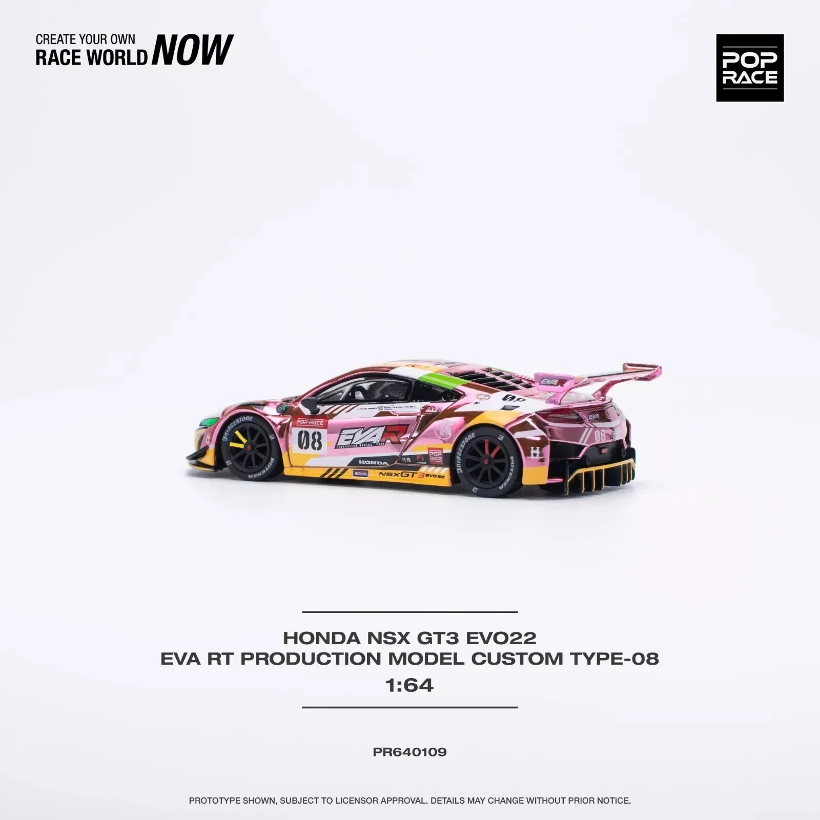 HONDA NSX GT3 EVO22 EVA RT PRODUCTION TYPE-08 Chrome Pink PR64-109 Pop Race 1:64 - Image 4