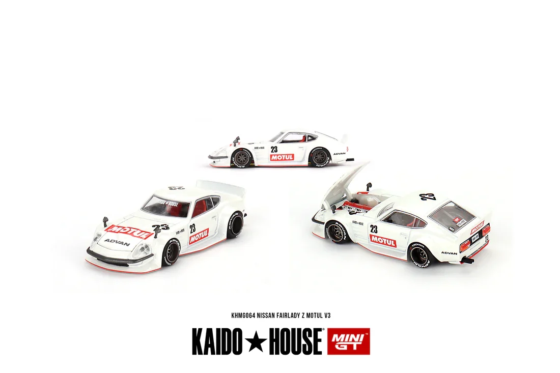 Datsun Fairlady Z Motul V3 White 064 Kaido House x MiniGT 1:64 Scale