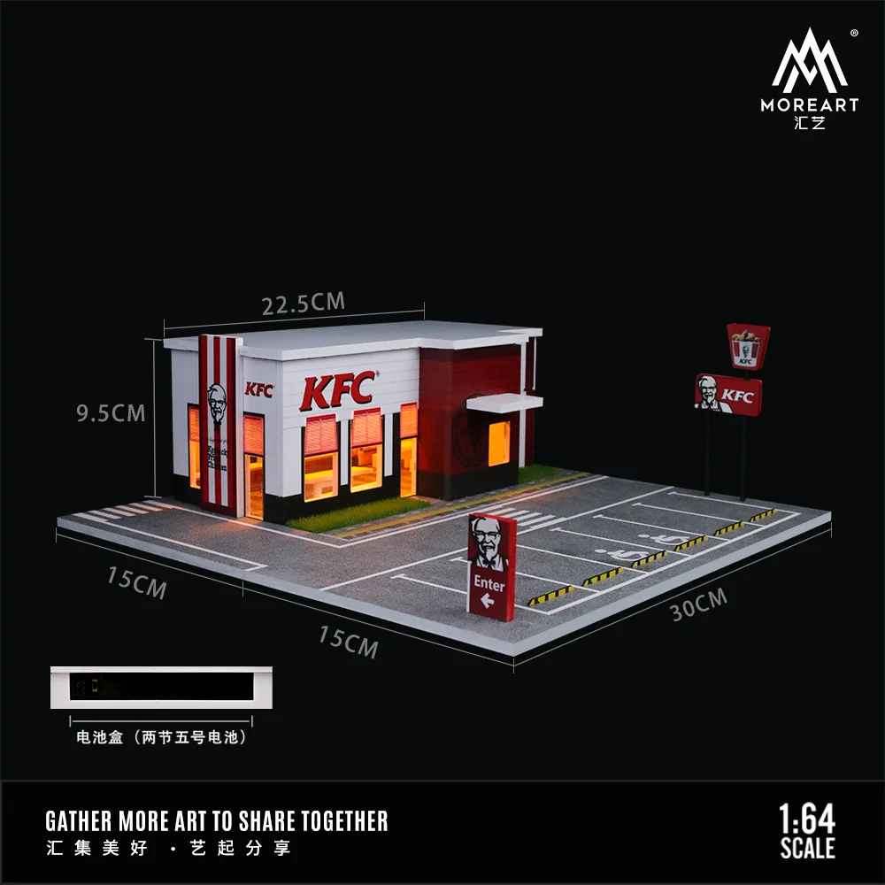 KFC Restaurant Parking Scene w/LED Lights Morearts 1:64 - Image 3