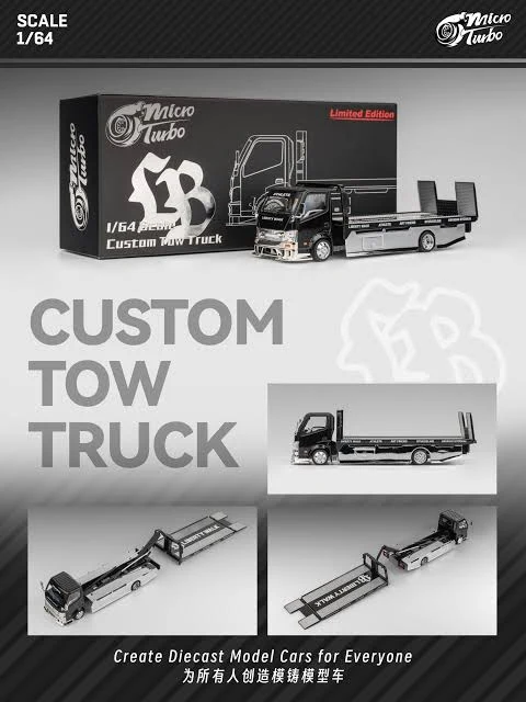 LBWK Custom Flat Bed Tow Truck Black Chrome Micro Turbo 1:64 LIMITED EDITION