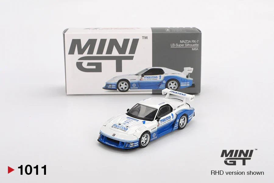 MAZDA RX-7 LB-SUPER SILHOUETTE (BLUE/WHITE) IMSA MINI GT 1:64 - Image 2