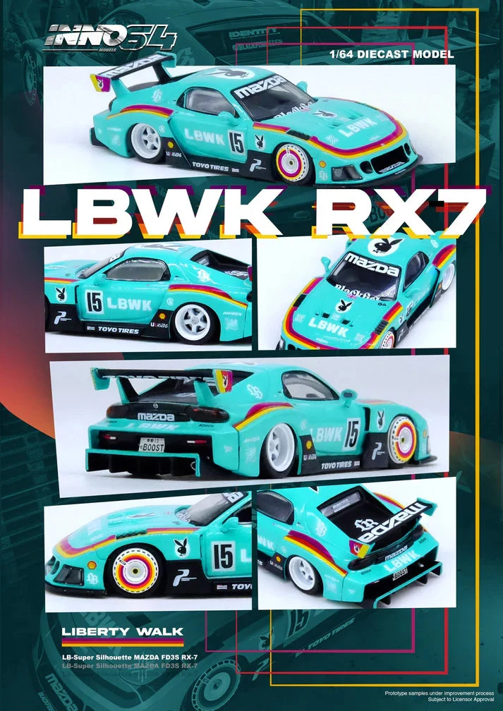 MAZDA RX7 (FD3S) LB-SUPER SILHOUETTE #15 TEAL BLUE BEIJING - INNO64 1:64 LBWK