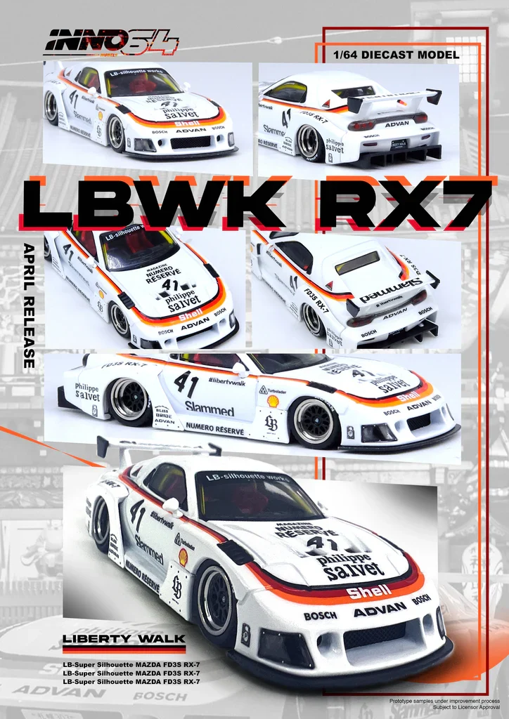 MAZDA RX7 (FD3S) LB-SUPER SILHOUETTE (WHITE) #41 SLAMMED - INNO64 - Image 5