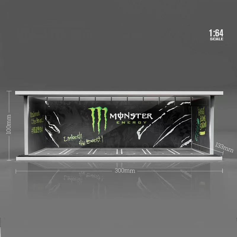 MONSTER GARAGE Diorama with LED Lights & Perspex Cover Morearts 1:64