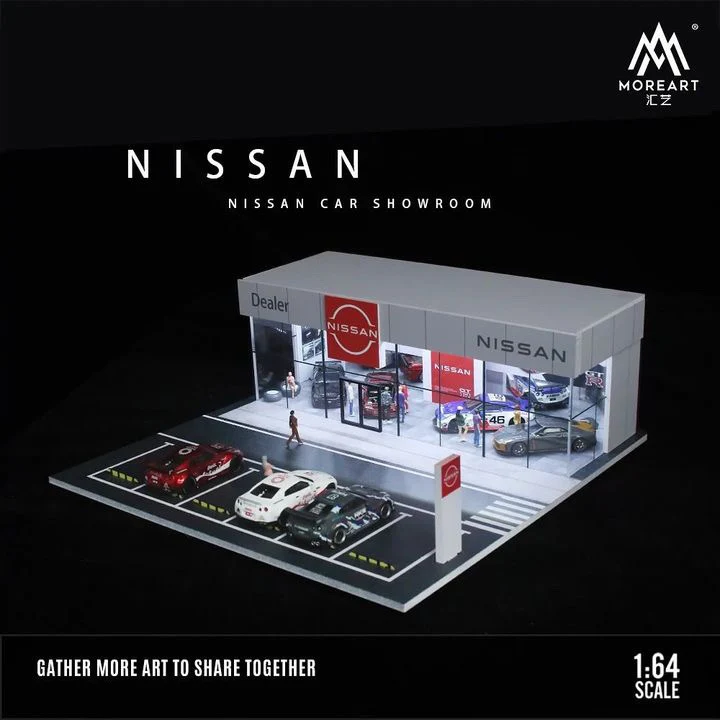 Nissan Dealership Showroom Diorama MoreArt Garage Theme with LED Light (1/64 Scale)