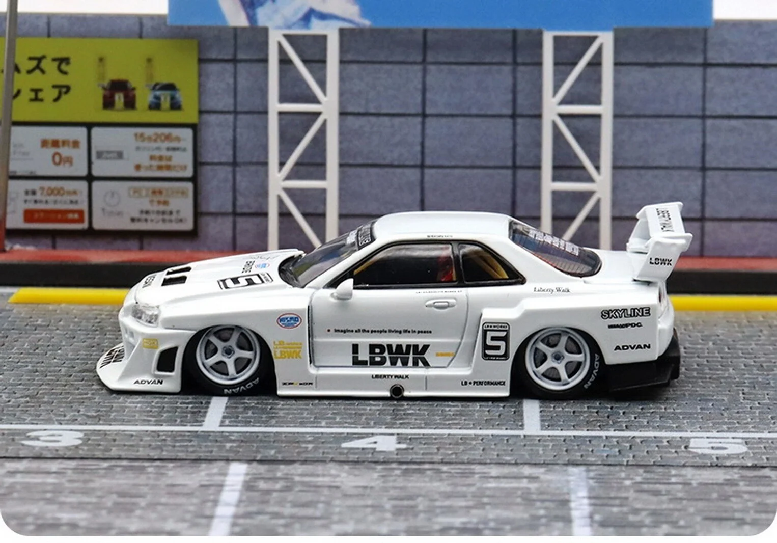 NISSAN GT-R ER34 #5 LBWK White Diecast Car - *LIMITED TO 999pcs* SW 1:64 - Image 2