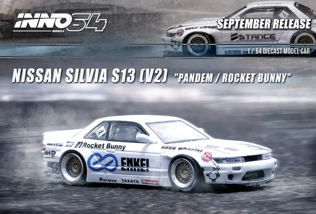 NISSAN SILVIA S13 V2 PANDEM ROCKET BUNNY (WHITE) INNO64 1:64 - Image 4