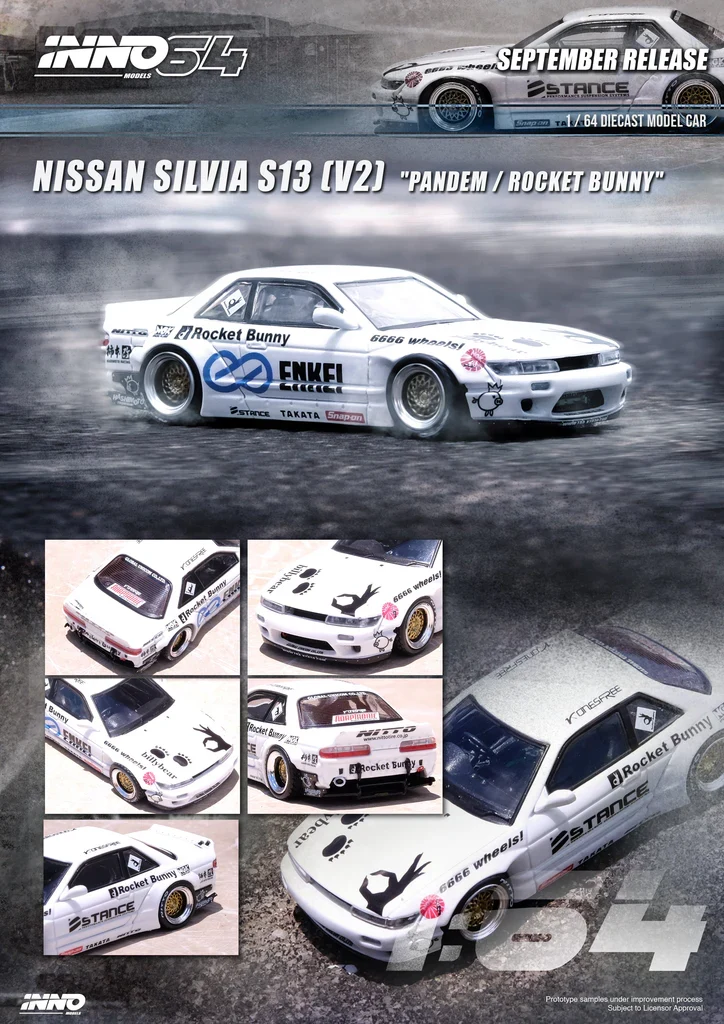 NISSAN SILVIA S13 V2 PANDEM ROCKET BUNNY (WHITE) INNO64 1:64 - Image 5