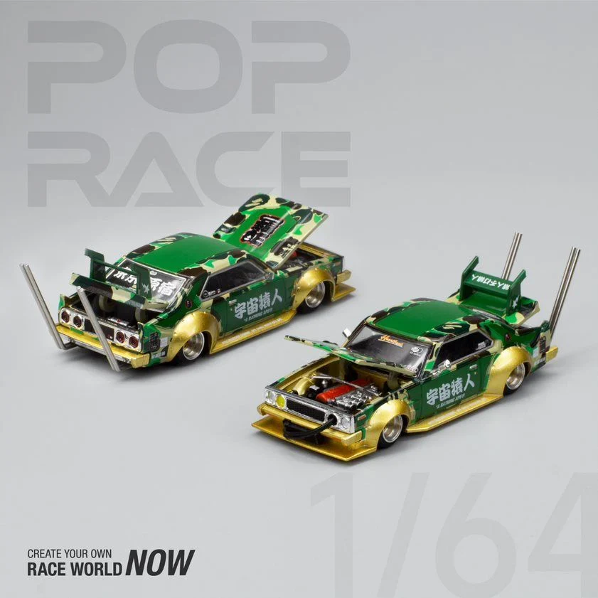 NISSAN SKYLINE C210 BOSOZOKU STYLE GREEN/GOLD POP RACE X BAPE 1:64 - Image 2
