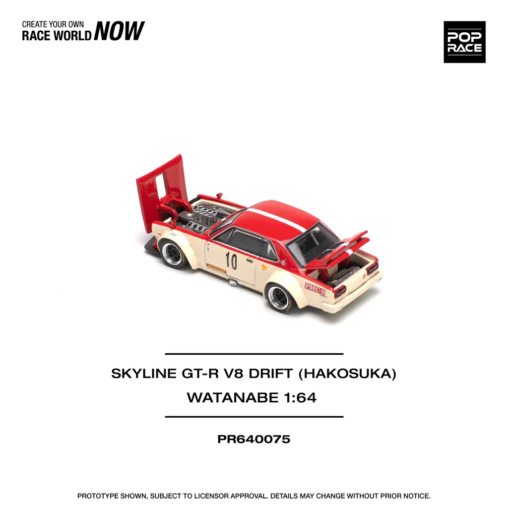 NISSAN SKYLINE GT-R (KPGC10) HAKOSUKA V8 #10 RED/CREAM - POP RACE 1:64 - Image 3