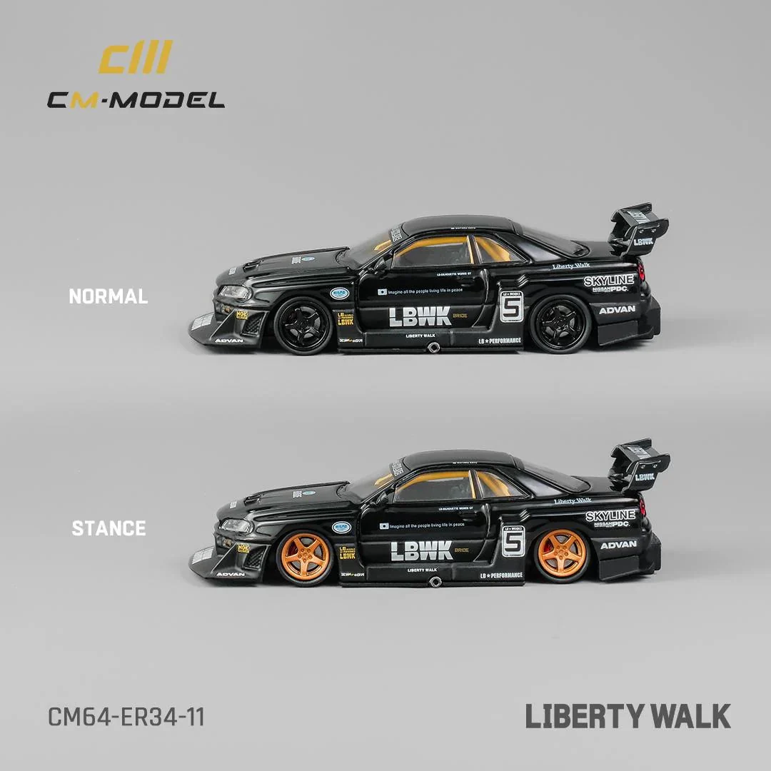 NISSAN SKYLINE GT-R R34 LBWK SUPER SILHOUETTE ER34 BLACK CM MODEL 1:64 - Image 2