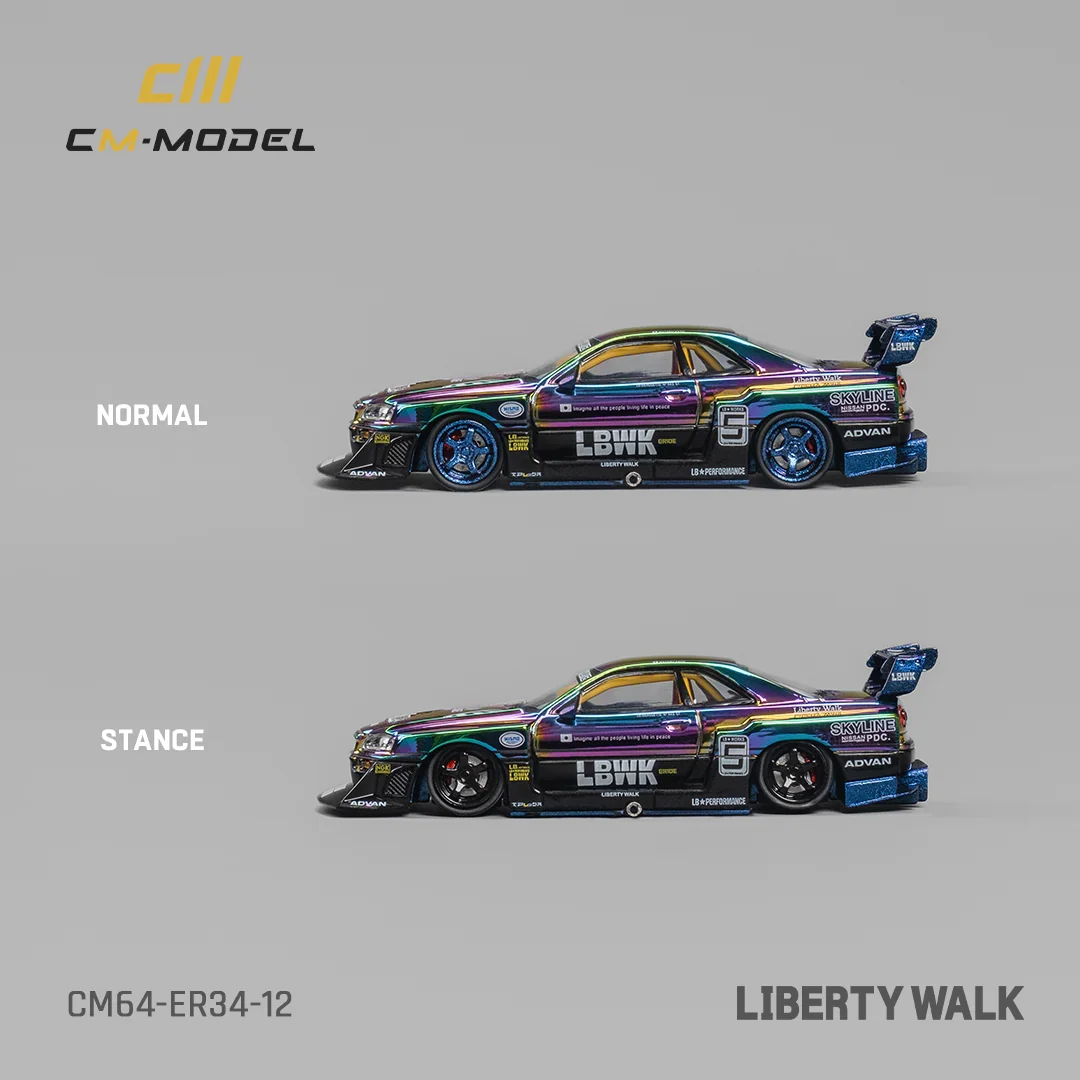 NISSAN SKYLINE GT-R R34 LBWK SUPER SILHOUETTE ER34 CHROME CM MODEL 1:64 - Image 2