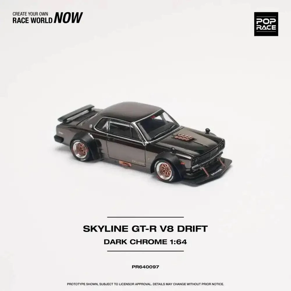 Nissan Skyline GT-R V8 Drift Hakosuka DARK CHROME - Pop Race 1:64