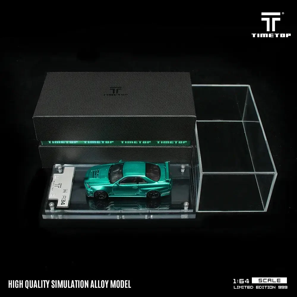 Nissan Skyline GTR R34 Green Carbon Hood Diecast Time TOP 1:64 - Image 3