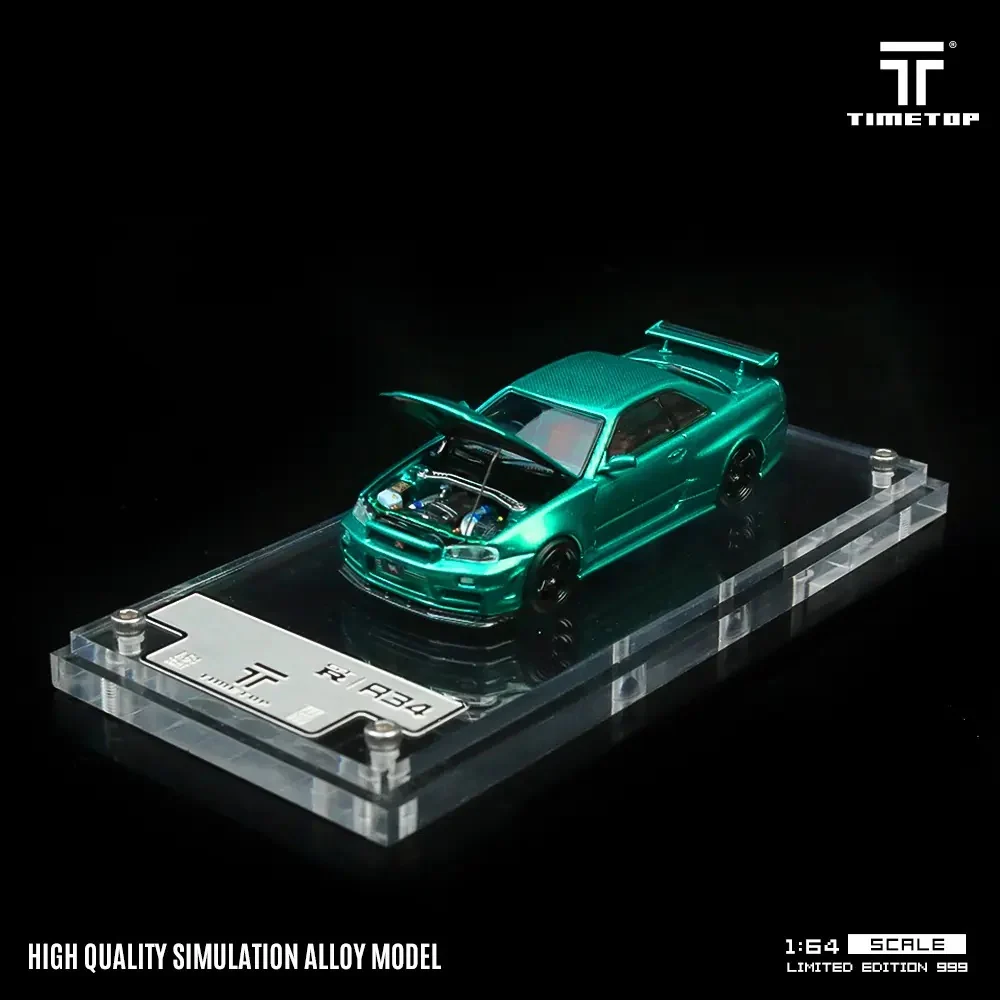 Nissan Skyline GTR R34 Green Carbon Hood Diecast Time TOP 1:64 - Image 4