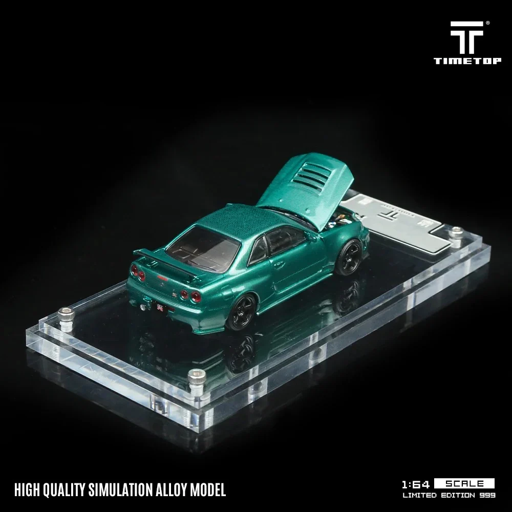 Nissan Skyline GTR R34 Green Carbon Hood Diecast Time TOP 1:64 - Image 5